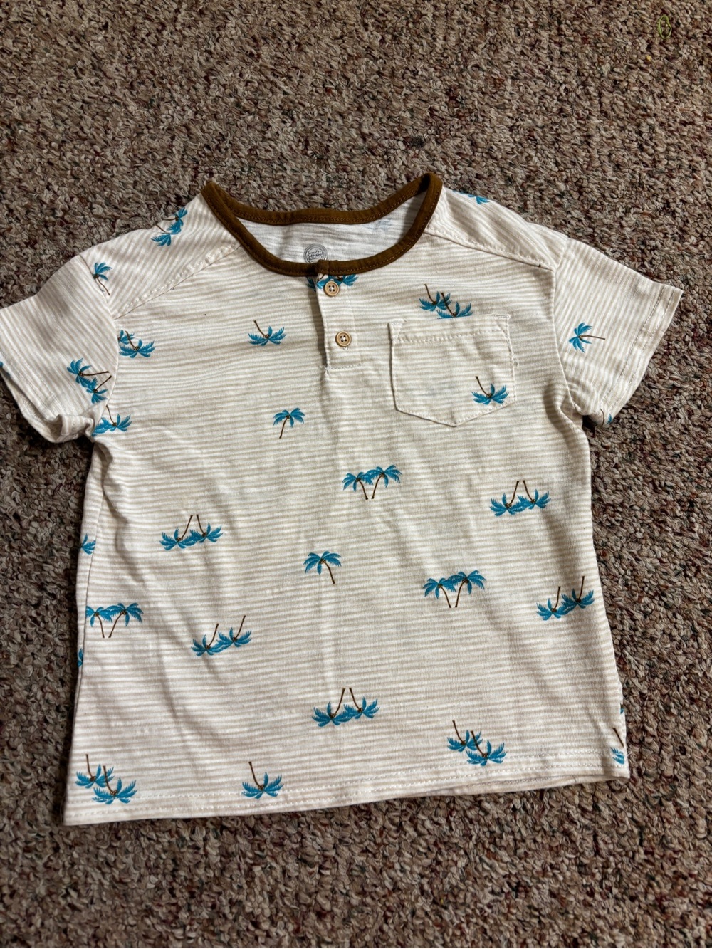 Kids tan stripe Short Sleeve Palm Print Tee